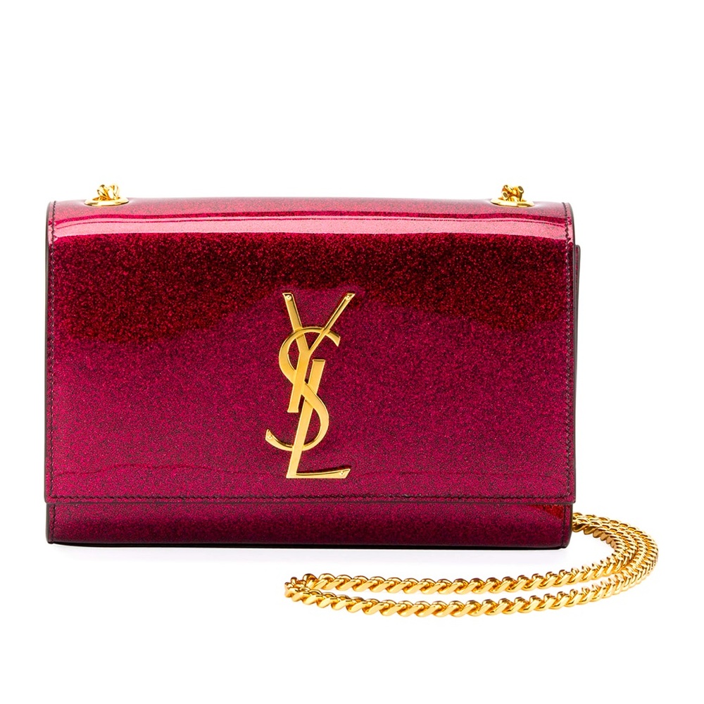 YSL Monogram Logo Kate Glitter Patent Leather Crossbody Chain Shoulder Bag NWT